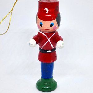 Vintage Christmas Standing Tin Soldier Hand Painted Wood Ornament